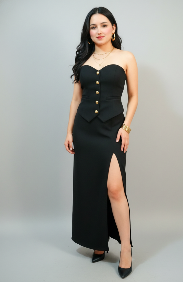 Conjunto Elegante - Chaleco Strapless y Falda con Abertura | Cod.1011