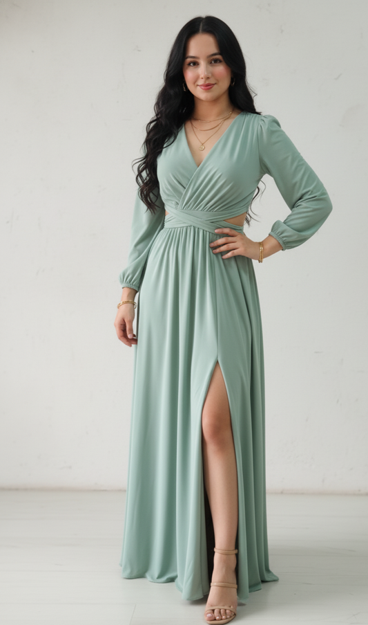 Vestido Sofia - Vestido Largo Elegante con Abertura y Escote en V | Cod.1017