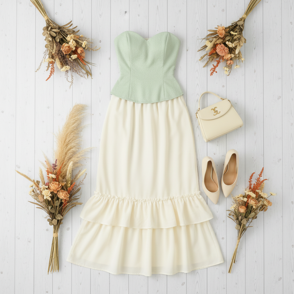 Top corset verde y falda blanca