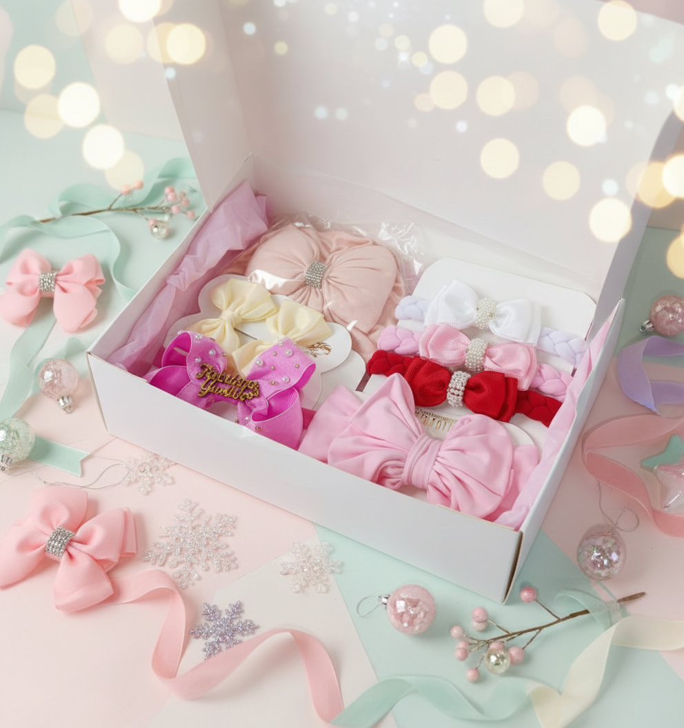 Cajita de accesorios con decoración navideña en tonos pastel