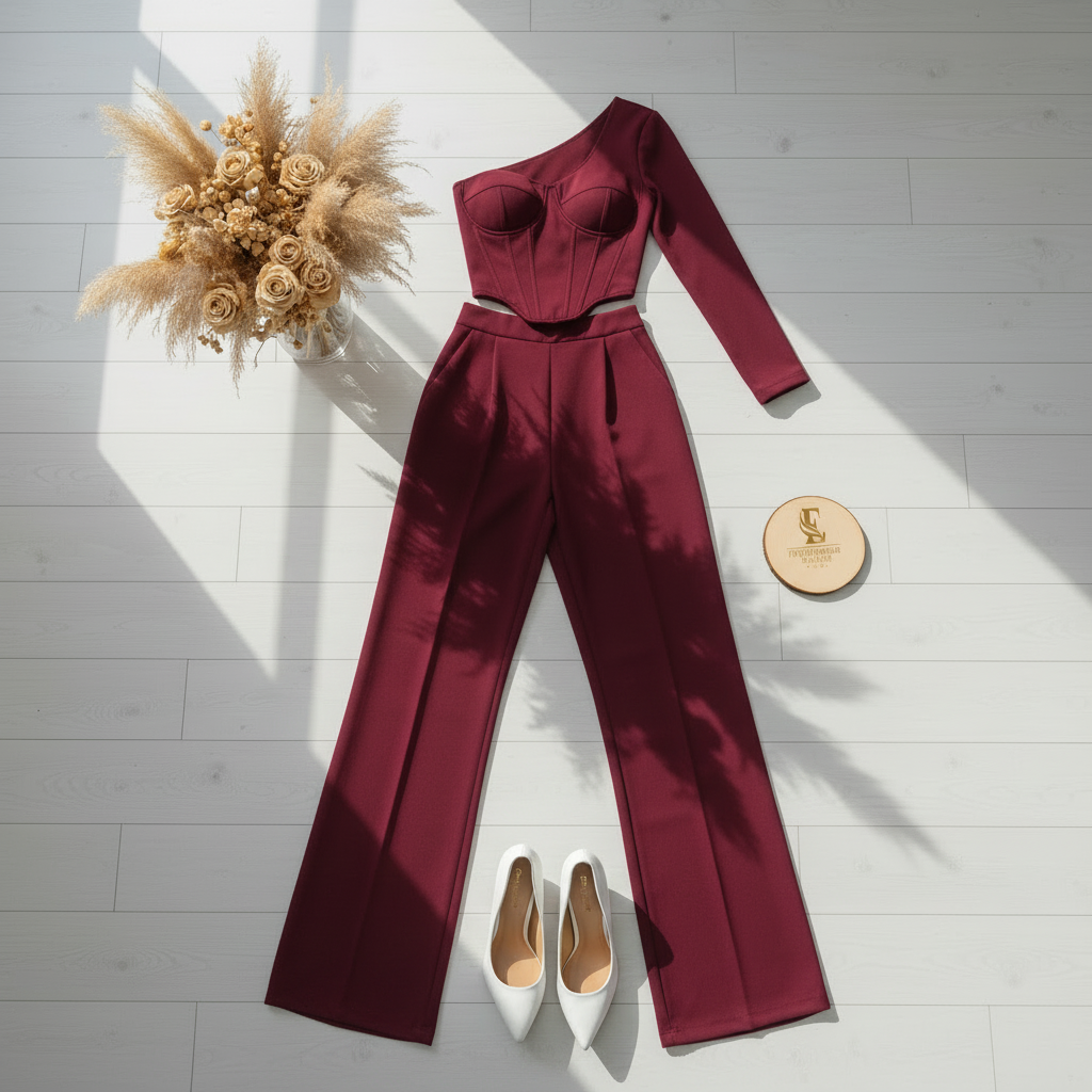 Conjunto borgoña flat lay