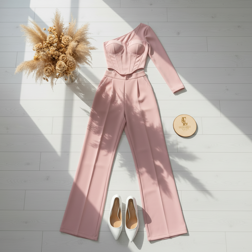 Conjunto rosa pastel flat lay