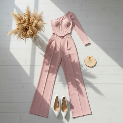 Conjunto rosa pastel flat lay