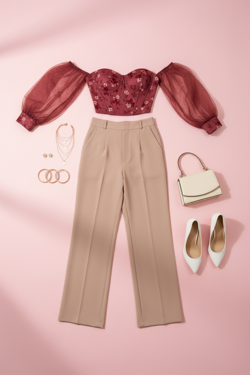 Outfit flat lay con fondo pastel