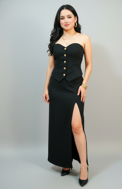 Conjunto Elegante - Chaleco Strapless y Falda con Abertura | Cod.1011