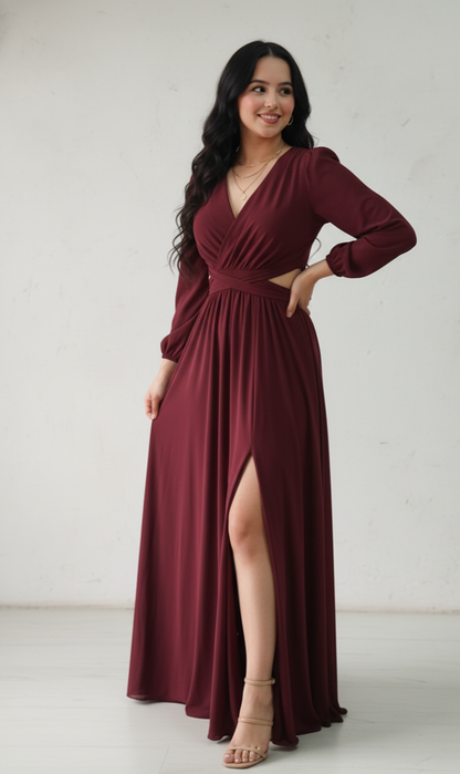 Vestido Sofia - Vestido Largo Elegante con Abertura y Escote en V | Cod.1017