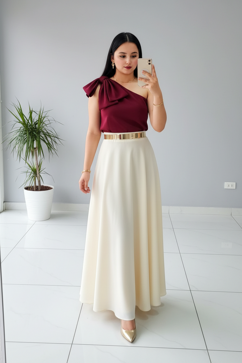 Conjunto Vino y Crema Un Hombro cod.607