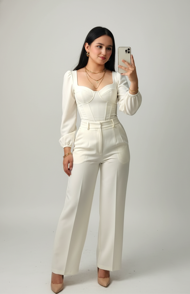 Conjunto Nijork - Corset Manga Larga y Pantalón Palazzo Elegante | Cod.1012