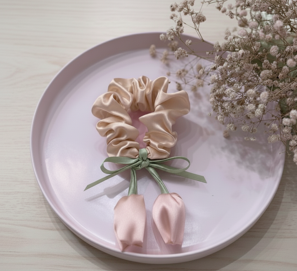 Scrunchies con flor en tendencia