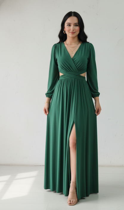 Vestido Sofia - Vestido Largo Elegante con Abertura y Escote en V | Cod.1017