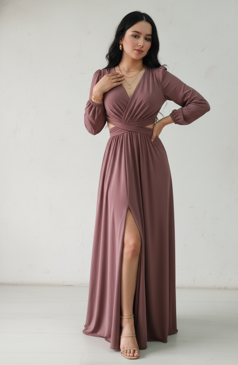 Vestido Sofia - Vestido Largo Elegante con Abertura y Escote en V | Cod.1017