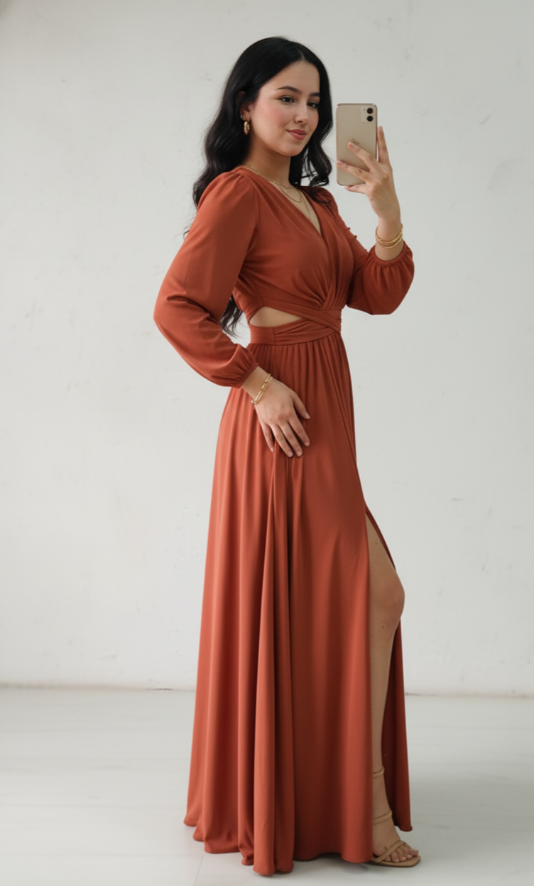 Vestido Sofia - Vestido Largo Elegante con Abertura y Escote en V | Cod.1017