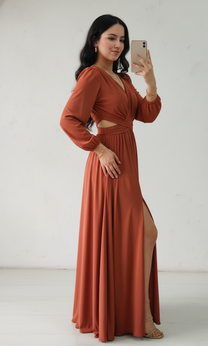 Vestido Sofia - Vestido Largo Elegante con Abertura y Escote en V | Cod.1017