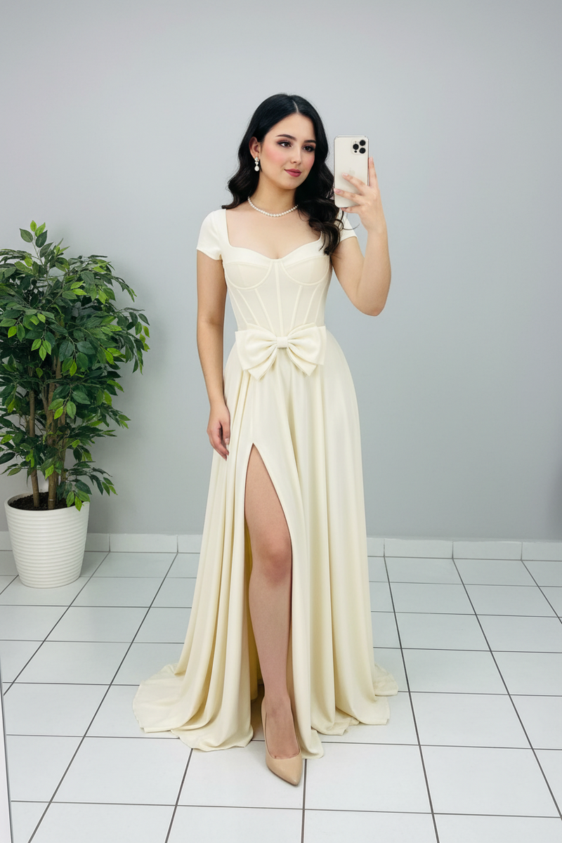 Vestido Marfil Corset con Lazo cod.597