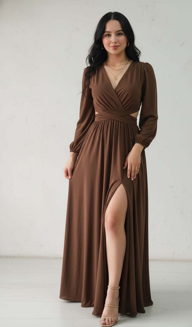 Vestido Sofia - Vestido Largo Elegante con Abertura y Escote en V | Cod.1017