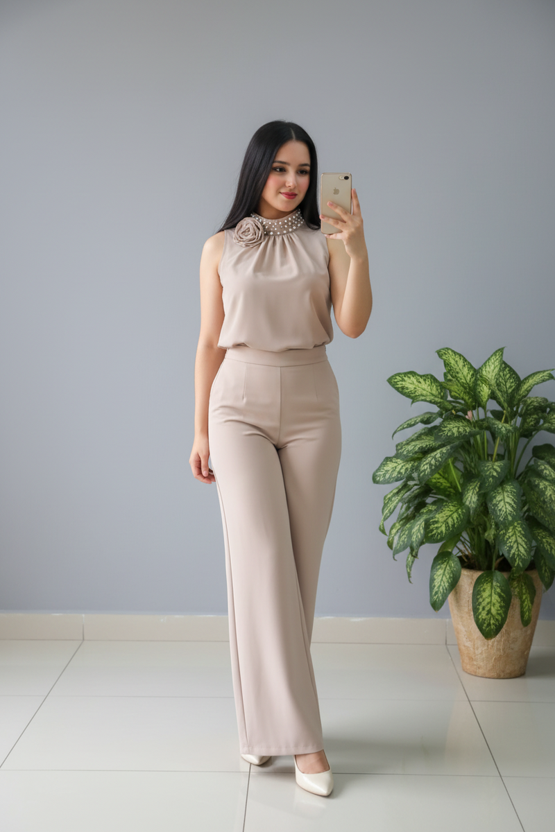 Conjunto Beige Perlas Rosa D cod.621