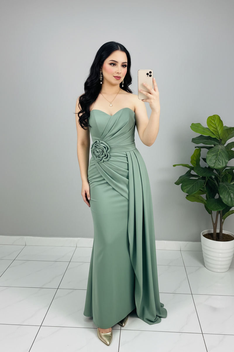 Vestido Verde Salvia Rosa D cod.593