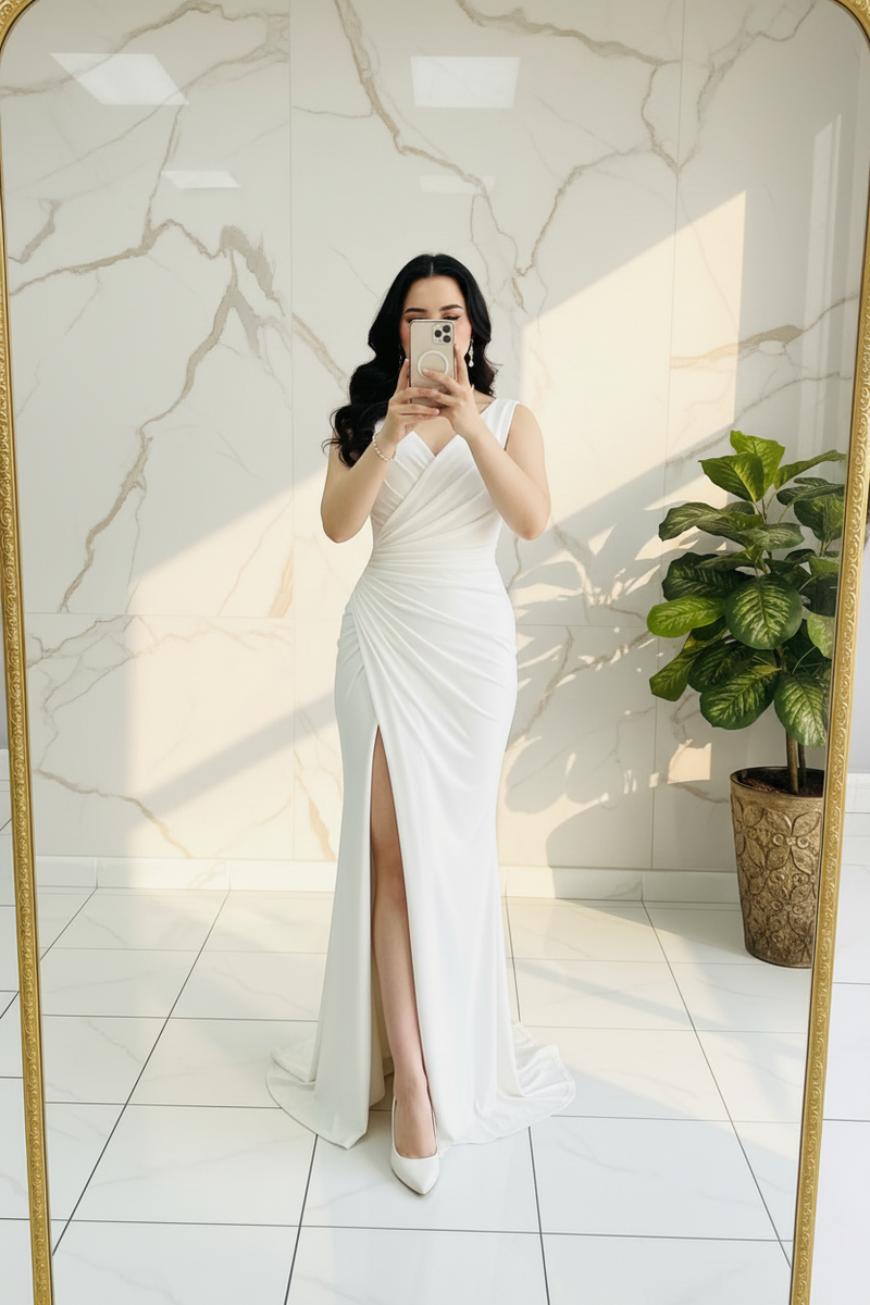 Vestido Blanco Cruzado Drapeado cod.603