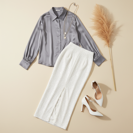 Conjunto: falda de lentejuelas más camisa formal cod.1077