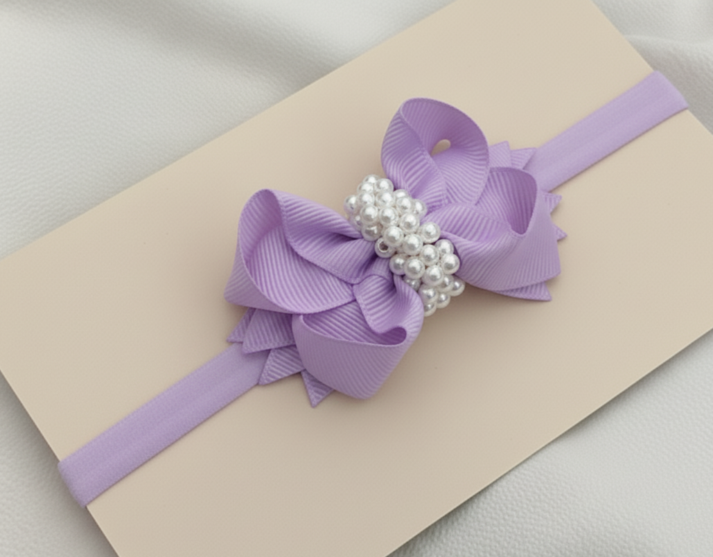 Cintillo lazo boutique decorado con perlas.cod001