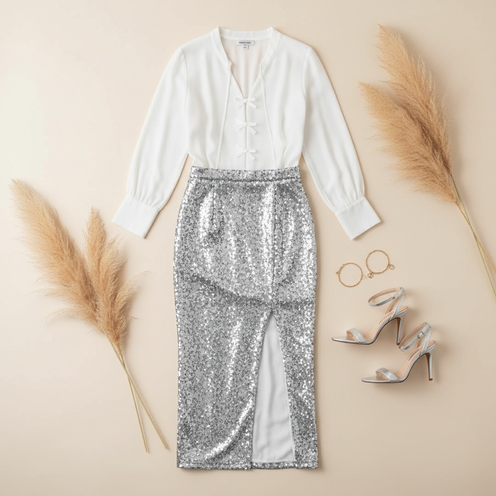 Conjunto falda de lentejuelas más blusa cod.1080