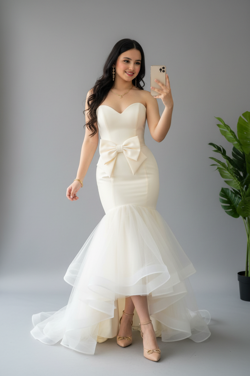 Vestido Sirena Blanco Lazo cod.611