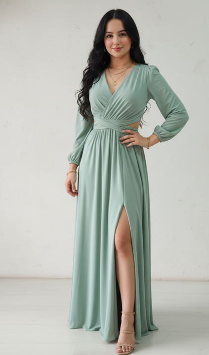 Vestido Sofia - Vestido Largo Elegante con Abertura y Escote en V | Cod.1017