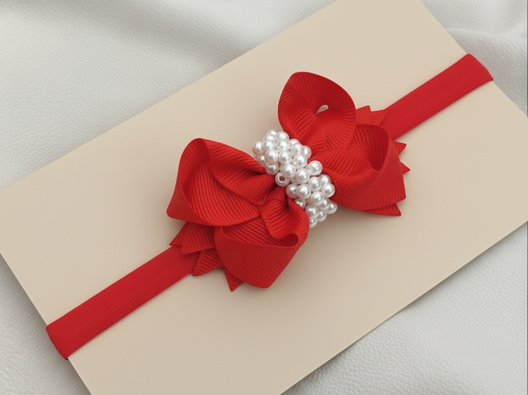 Cintillo lazo boutique decorado con perlas.cod001