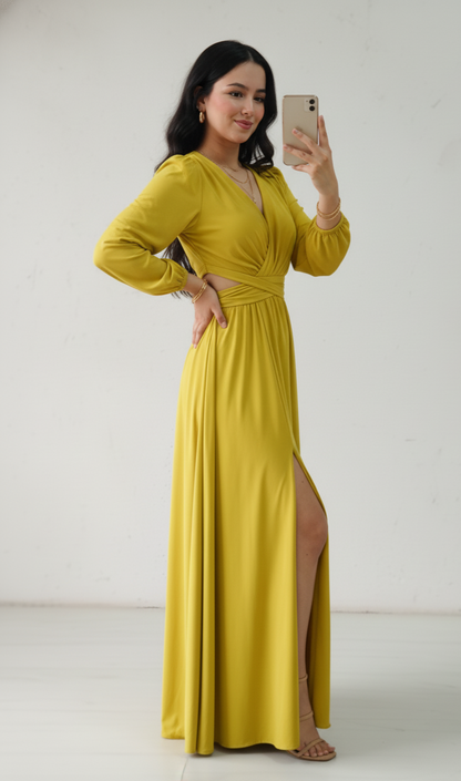 Vestido Sofia - Vestido Largo Elegante con Abertura y Escote en V | Cod.1017