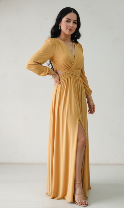 Vestido Sofia - Vestido Largo Elegante con Abertura y Escote en V | Cod.1017