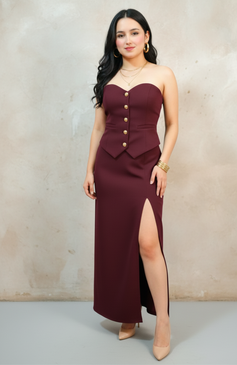 Conjunto Elegante - Chaleco Strapless y Falda con Abertura | Cod.1011