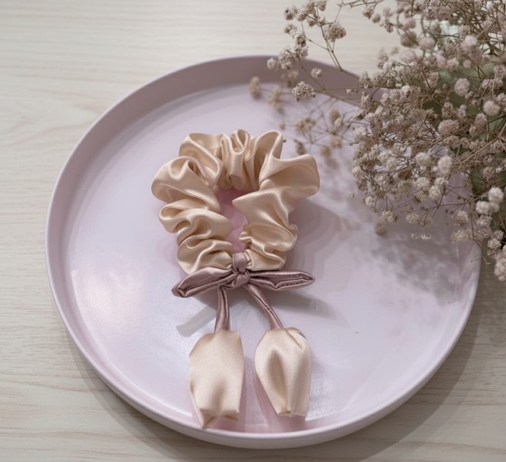 Scrunchies con flor en tendencia