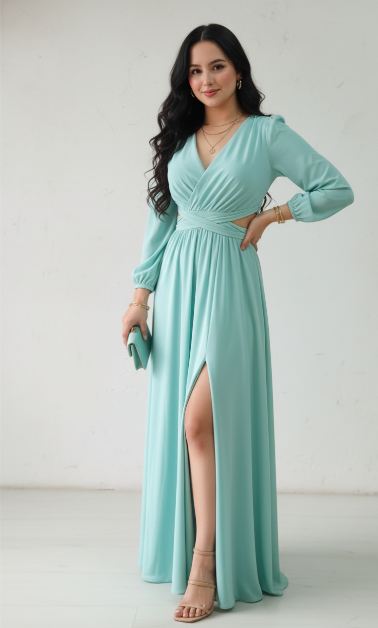 Vestido Sofia - Vestido Largo Elegante con Abertura y Escote en V | Cod.1017