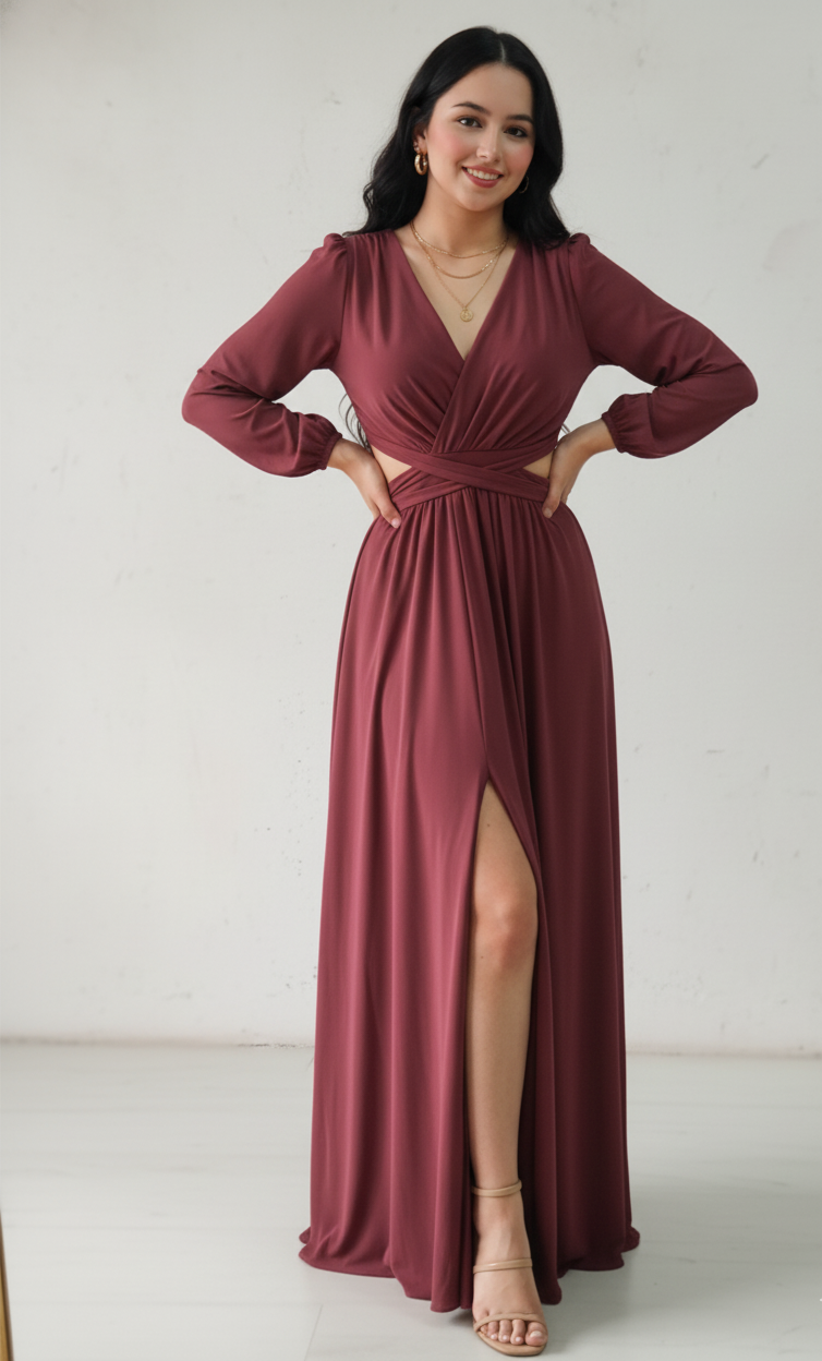 Vestido Sofia - Vestido Largo Elegante con Abertura y Escote en V | Cod.1017