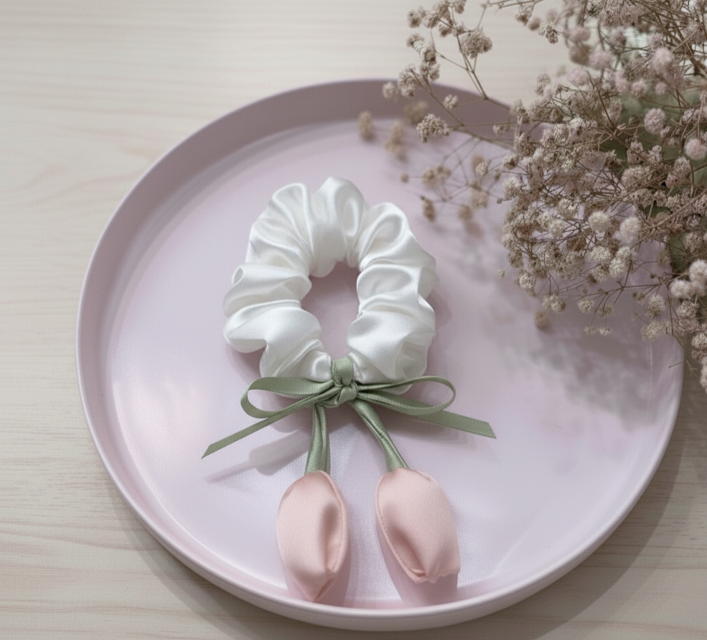 Scrunchies con flor en tendencia