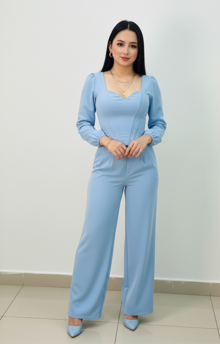 Conjunto Nijork - Corset Manga Larga y Pantalón Palazzo Elegante | Cod.1012