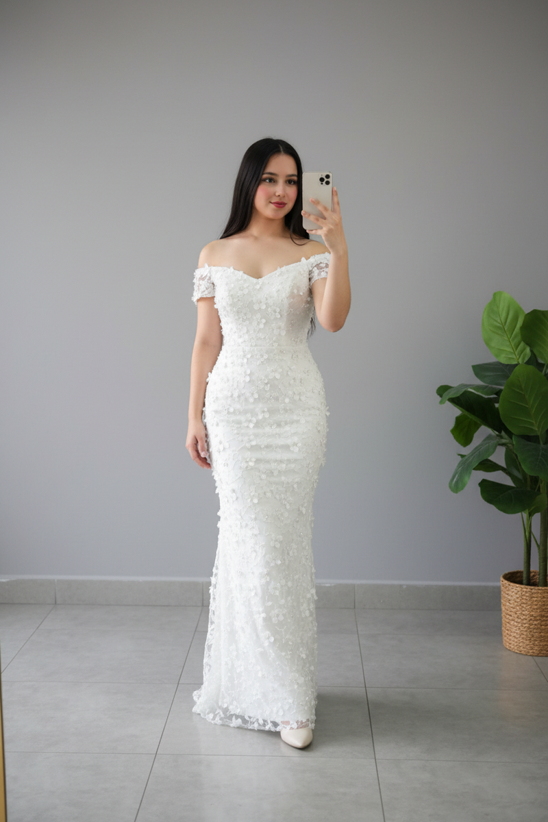 Vestido Sirena Blanco Floral cod.612