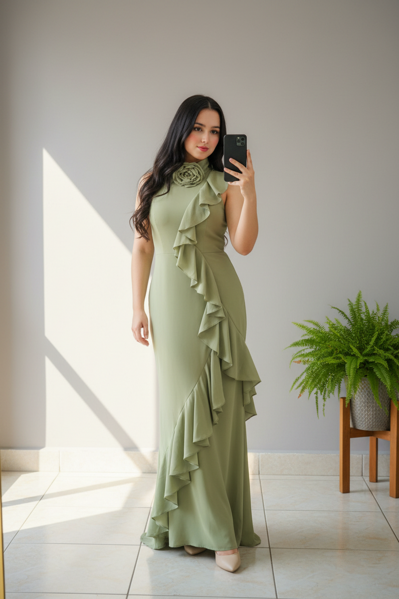 Vestido Sirena Verde Menta Rosa D cod.619